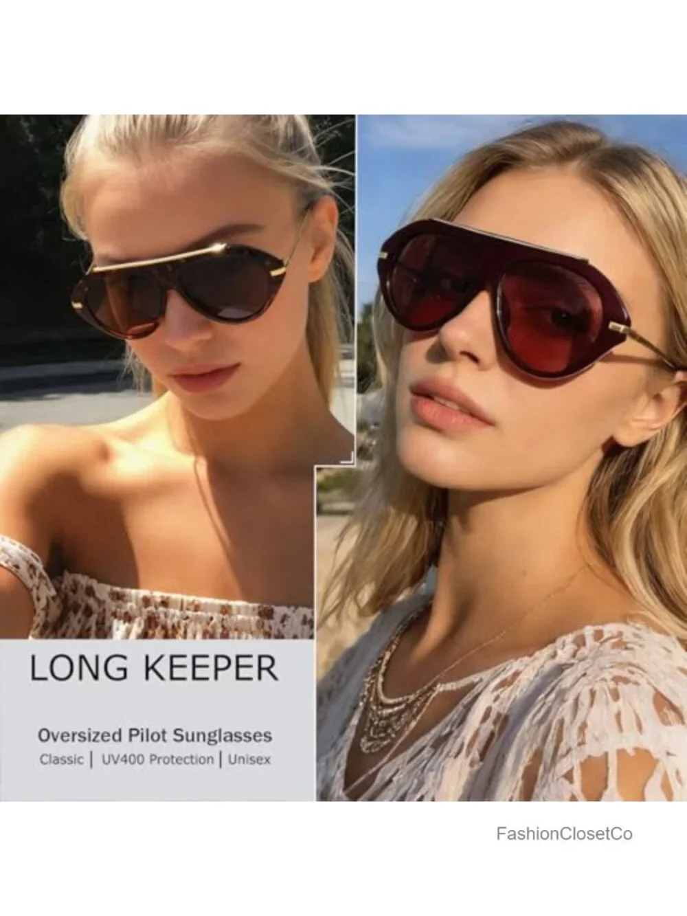 Oversized Pilot Sunglasses Retro 70s UV400 Gold Toned Temples Square